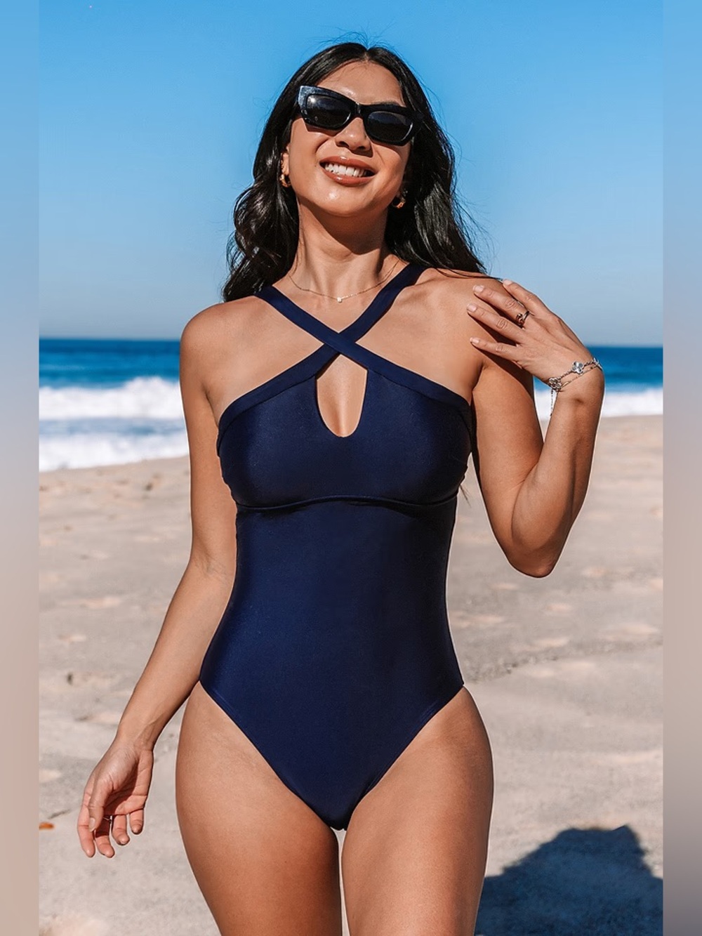 NWT Cupshe Navy One-Piece Swimsuit with Cross Straps Medium